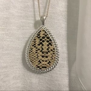 Long Silver and Animal Print Necklace